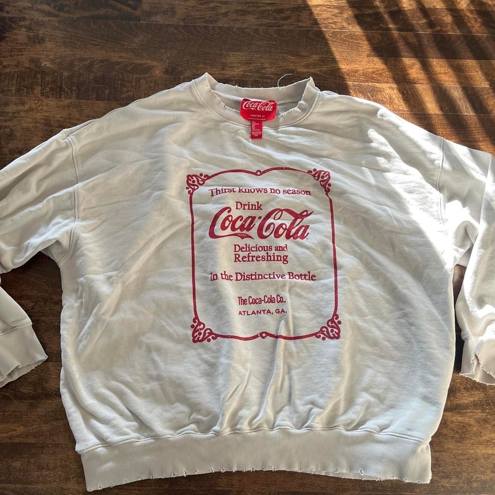 Y2K cotton coca-cola crewneck sweatshirt vintage raw edge school distressed
